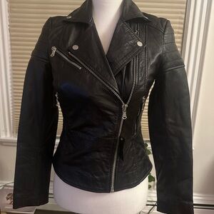 NWT Barneys Originals Black Leather Biker Jacket